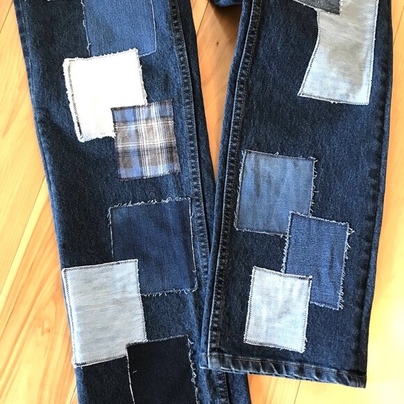 Men’s Patchwork Jeans, Size 34-30: Urban Pipeline, Denim Patches, Hippie Pants - Picture 9 of 10